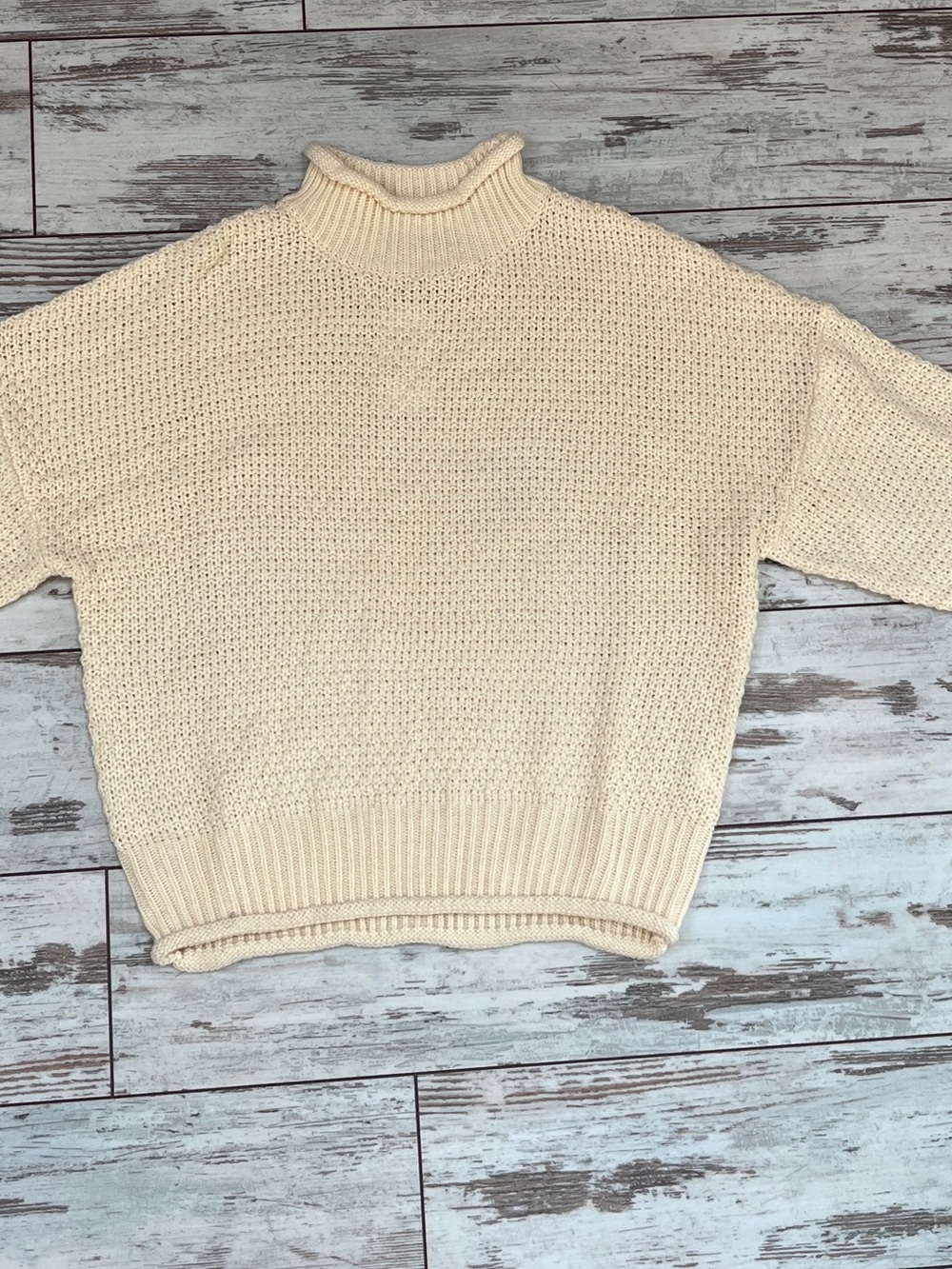 ZESICA Cream Textured Waffle Knit Sweater Mock Neck Oversized Womens Large NWT - Picture 6 of 12